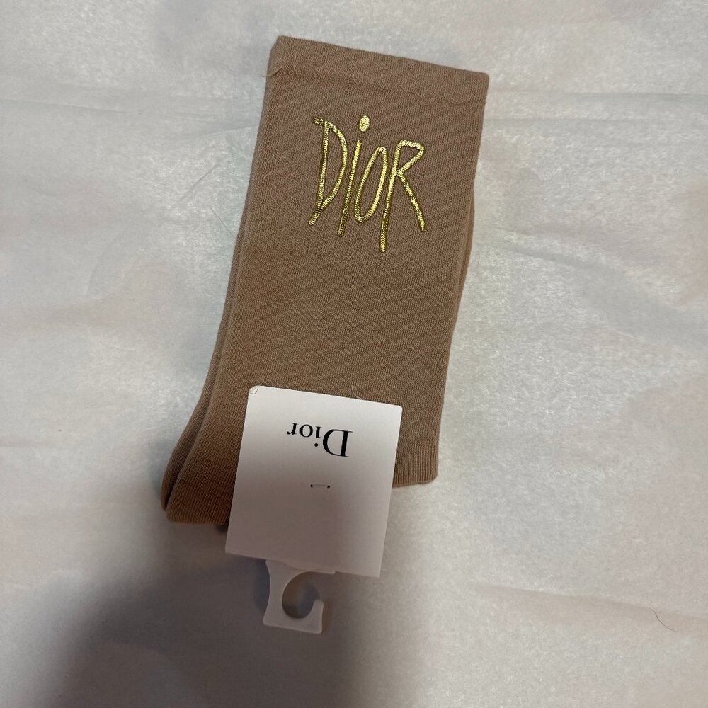 Dior Oblique Socks Gold and Beige Unisex NWT Size O/S